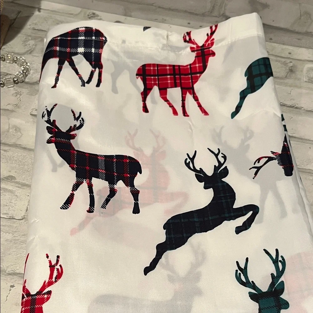 Plaid Reindeer shower curtain holiday winter Christmas white background 12 hook